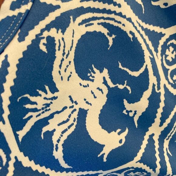 J.McLaughlin Griffon Print Blue Graphic Stretchy short Sleeved Top - Picture 6 of 8